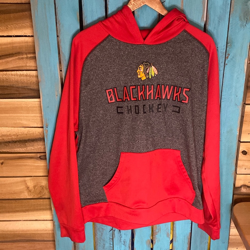 Fanatics Chicago Blackhawks hockey pullover hoodie sweatshirt size XL red gray